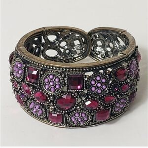YUHONG Hinged Metal Jeweled Embellished Cuff Bracelet Purple